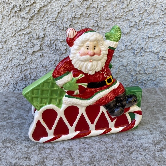 Fitz & Floyd Peppermint Santa Napkin Holder - Porcelain Xmas Holiday Decor VTG - Picture 1 of 10
